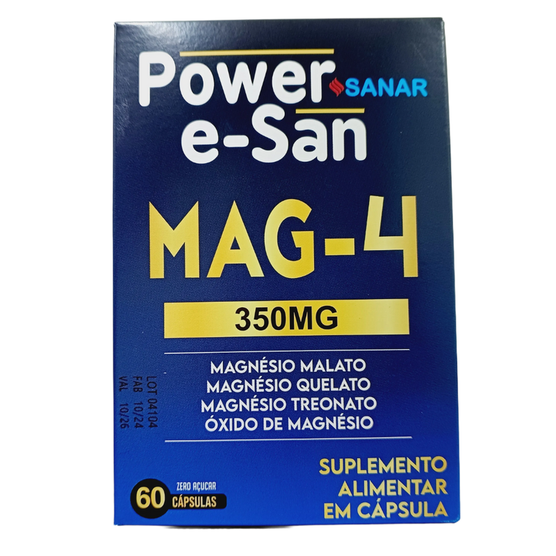 Power e-San MAG-4 350MG SANAR - Magnésio Completo para Saúde e Bem-estar - 60 Cápsulas